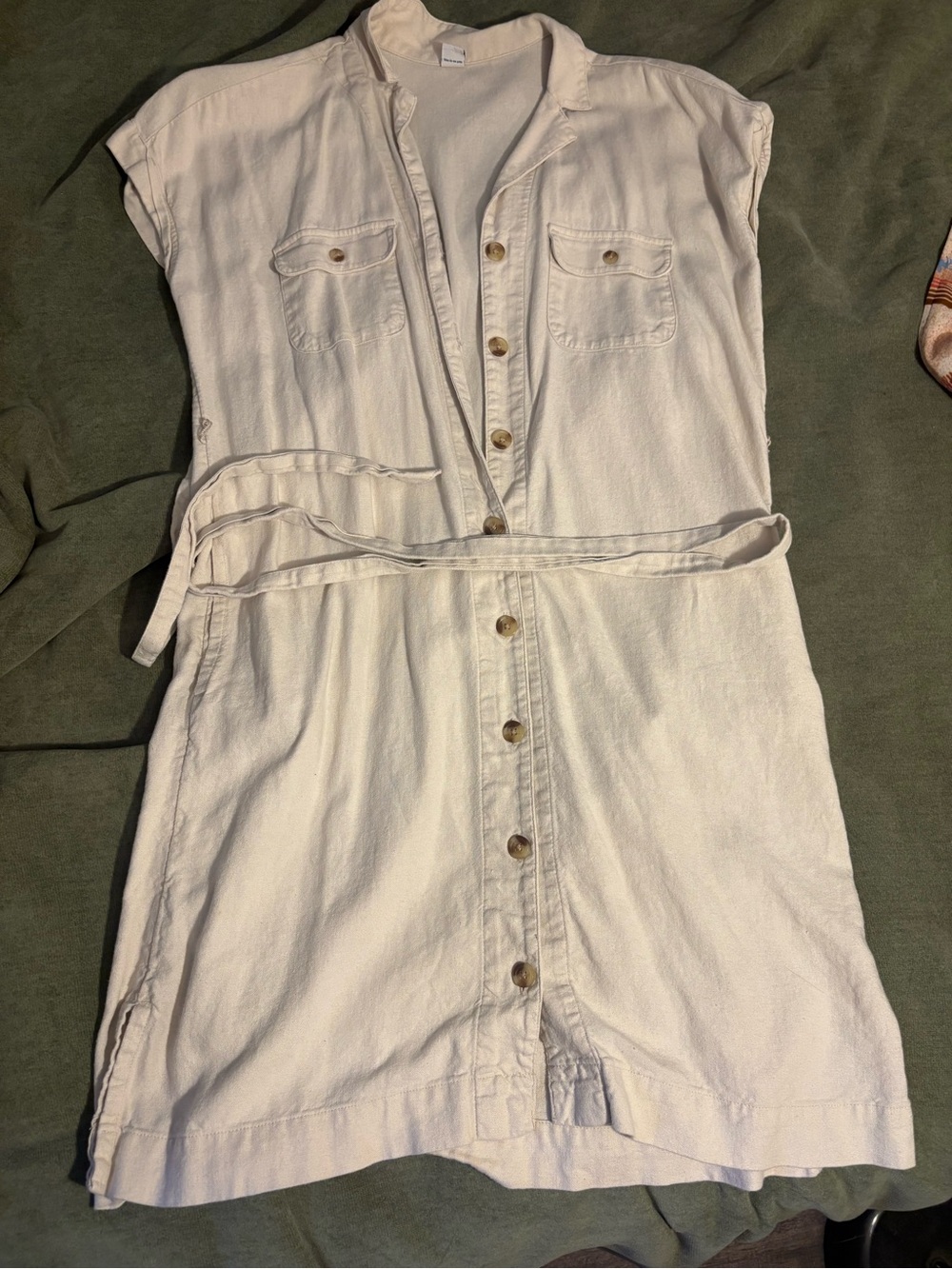 Cream Button-Front Sleeveless Shirt Dress